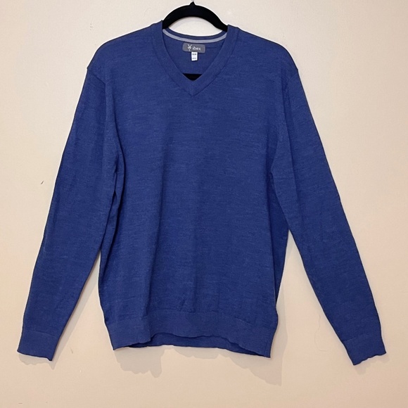 Ibex Wool Blend V-Neck Long Sleeve Pullover Sweater - Men's Size M - Blue - Picture 1 of 8